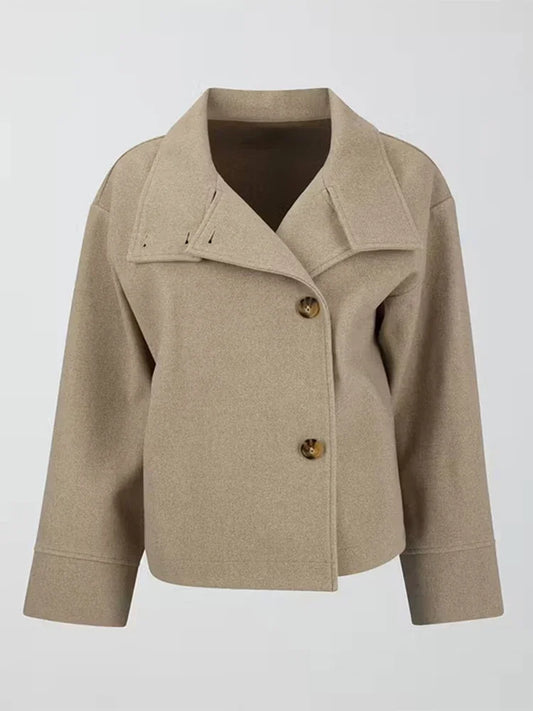 Khaki Color Women’s Wool Blend Single-Breasted High Street Coat