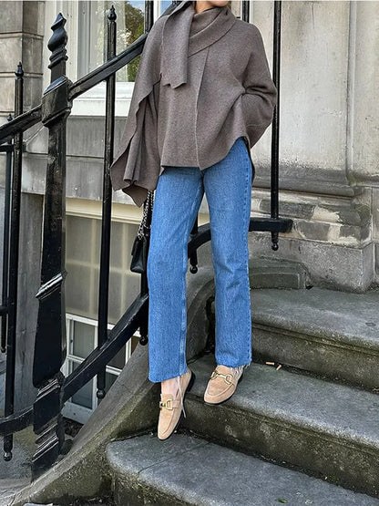 Women’s Knit Cape Jacket With Scarf Collar