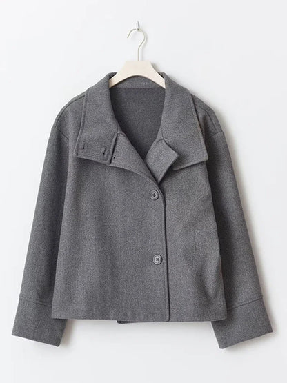 Grey Color Women’s Wool Blend Single-Breasted High Street Coat