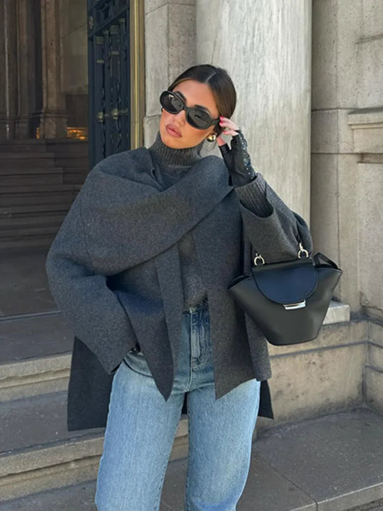 Women’s Knit Cape Jacket With Scarf Collar