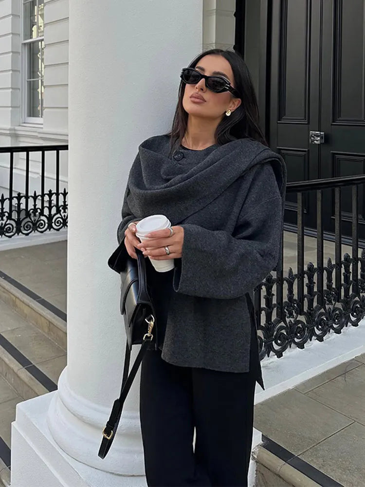 Women’s Knit Cape Jacket With Scarf Collar