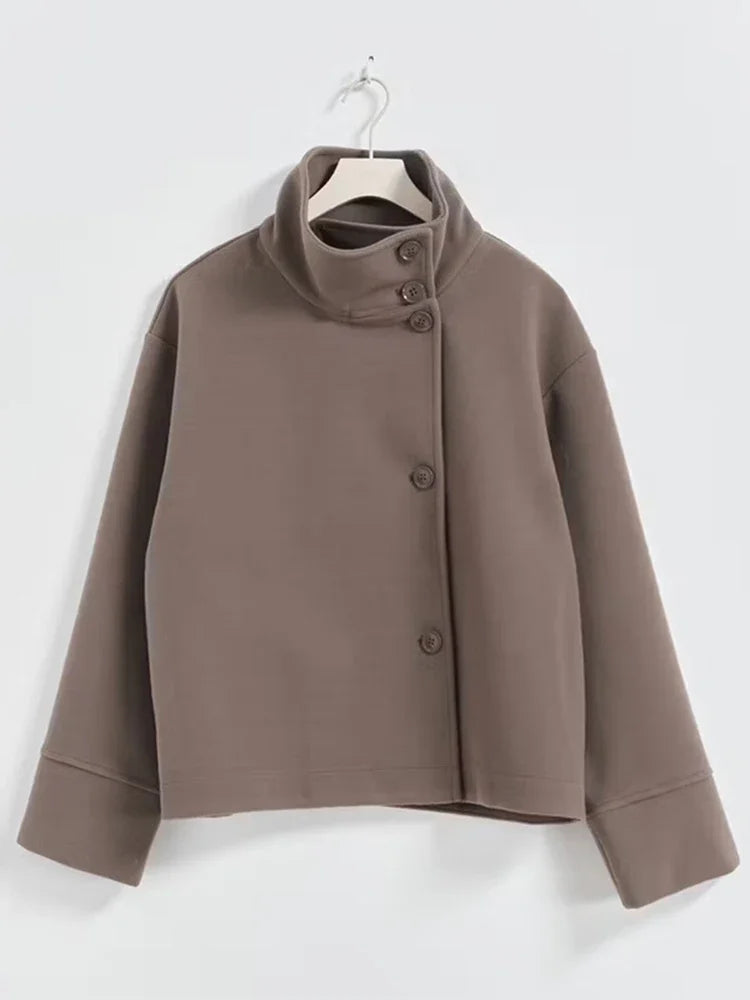 Coffee Color Women’s Wool Blend Single-Breasted High Street Coat