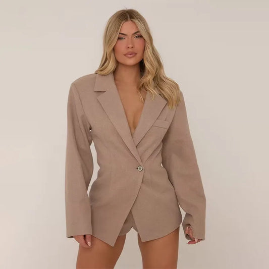 brown Color Women’s Single-Breasted Blazer Coat With Flare Sleeves